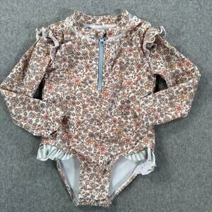 Tommy Bahama Swim Suit Toddler Girl 24 Months Floral Long Sleeve Ruffle Snap